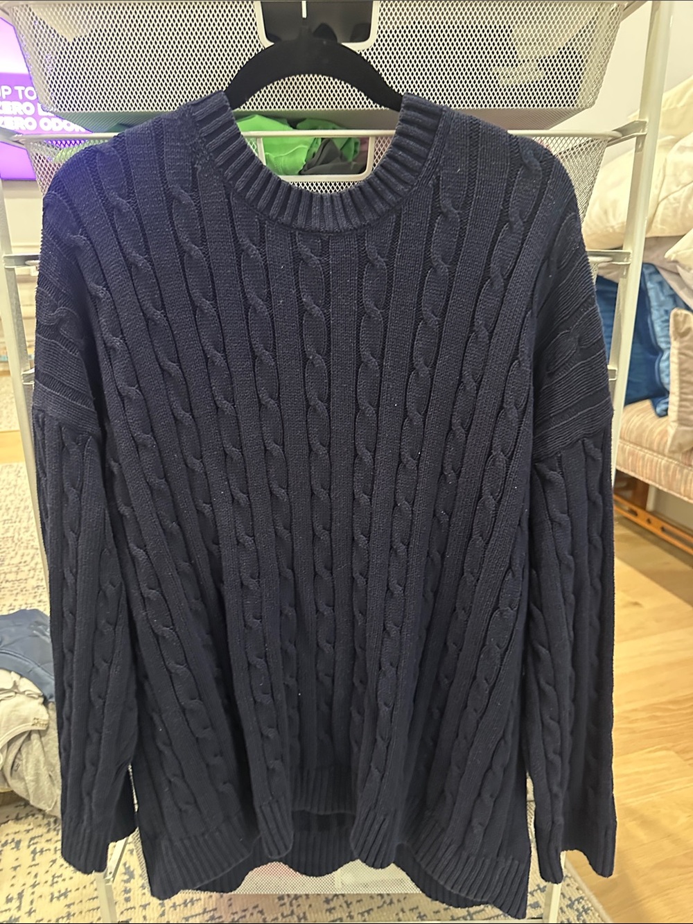 GAP Women's Navy Cable-Knit Crewneck Sweater